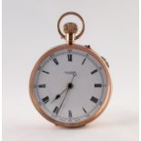 JOHN RUSSEL, LONDON, 9ct GOLD OPEN FACED POCKET WATCH with keyless 15 jewels movement, white roman