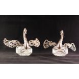 CUT GLASS AND CONTINENTAL SILVER SWAN PATTERN POTPOURRI RECEIVER openwork wings embossed with