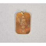 18ct GOLD INGOT PENDANT, measures 3.7cm by 2.6cm, 14.83g