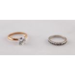 9ct WHTE GOLD HALF ETERNITY RING set wit eleven white stones (one missing), 2.2gms AND A COSTUME