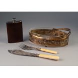 CASED PAIR OF ELECTROPLATED FISH SERVERS, with foliate scroll engraved blades and bone handles, case