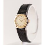 EBEL LADY'S SWISS WRIST WATCH with circular white roman dial, 18ct gold bessel to the stainless