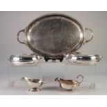 ELECTROPLATE VARIOUS including oval TWO HANDLE TRAY with applied border, 24" (61) wide over the