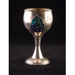 ARTS AND CRAFTS STYLE 925 MARK SILVERED COLOURED METAL WINE GOBLET tulip form bowl applied with