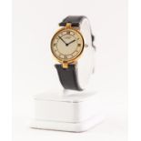 MUST DE CARTIER MID-SIZE SWISS SILVER GILT WRIST WATCH with quality movement, cabochon sapphire