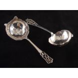 TWO TWENTIETH CENTURY SILVER TEA STRAINERS, Sheffield 1937 and 1947