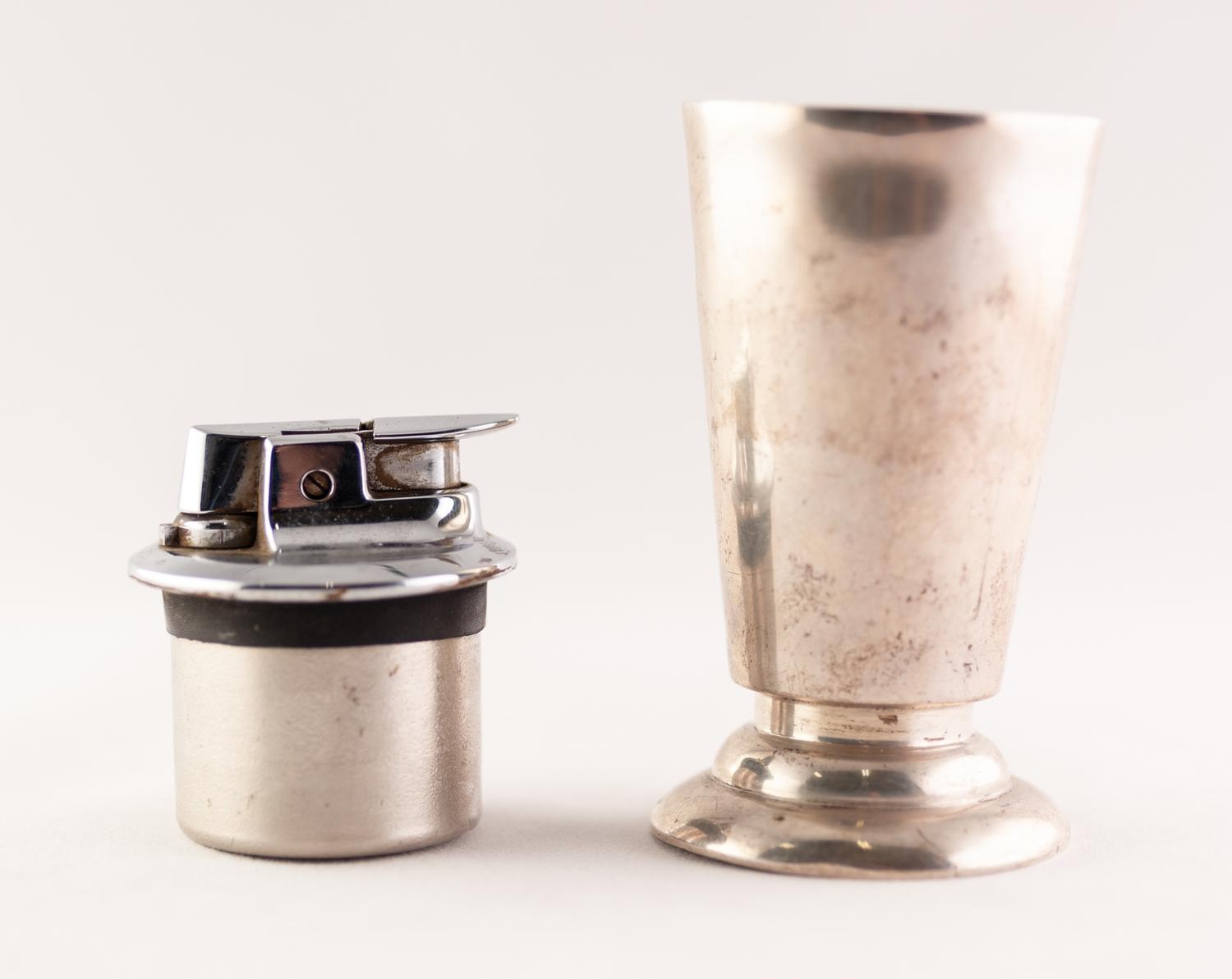 ?RONSON? TABLE CIGARETTE LIGHTER, in silver tapering vase shape holder, on step domed circular foot, - Image 2 of 3