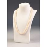 TWO STRAND NECKLACE OF UNIFORM CULTURED PEARLS, 16" long, 131 pearls in total, size 3, with textured