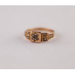 VICTORIAN 15ct GOLD DIAMOND AND SEED PEARL RING. A cluster of single-cut diamonds, to seed pearl set