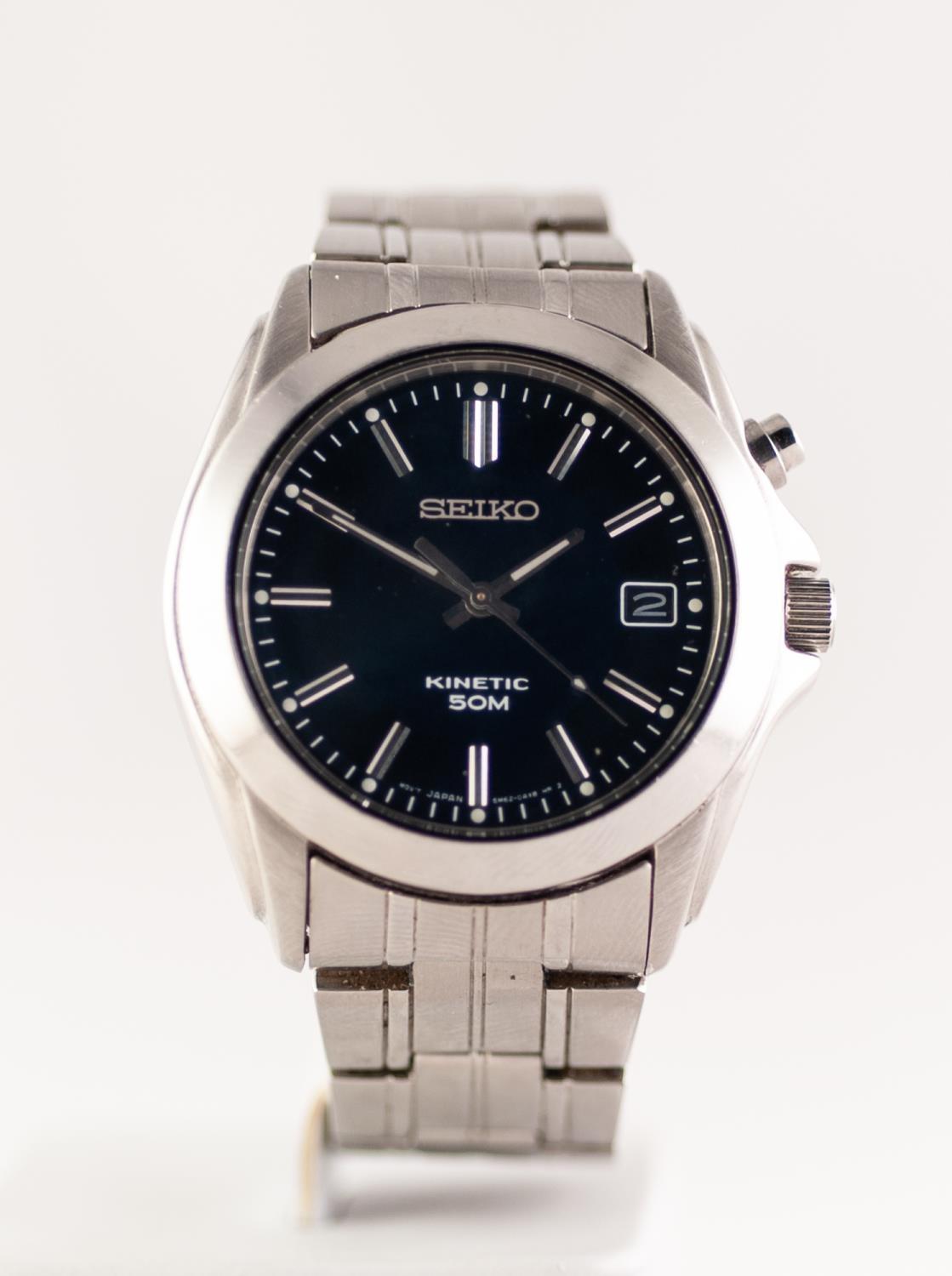GENTS SEIKO STAINLESS STEEL WRIST WATCH with KINETIC automatic movements, with one button black dial - Image 2 of 3