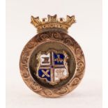 9ct GOLD ENAMELLED MEDALLION BROOCH, depicting the town crest of Bury, 11.50g Brooch converted