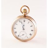 ROLLED GOLD OPEN FACED POCKET WATCH with Rolex Lever keyless movement, having white Roman dial