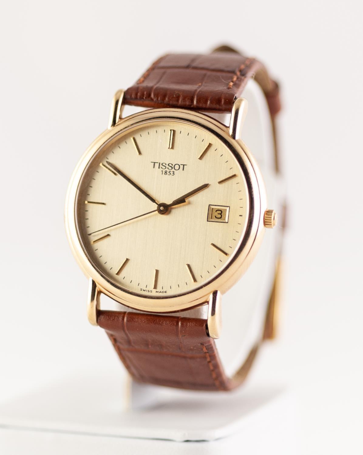 GENTS TISSOT "1853" 18ct GOLD WRIST WATCH with probably quartz movement , the gilt circular dial