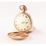 ELGIN ROLLED GOLD CASED 'RIVAL' DEMI HUNTER POCKET WATCH with 7 jewels keyless movement, white Roman