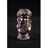 CONTINENTAL CAST SILVER COLOURED METAL FEMALE BUST VESTA BOX, with flowing hair and gown exposing