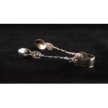 A PAIR OF VICTORIAN SILVER PARCEL GILDED FANCY APOSTLE SUGAR TONGS, London 1877