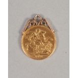 VICTORIAN 1891 SOVEREIGN, WITH SOLDERED MOUNT, AS A PENDANT, 8.67g gross