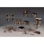 COLLECTION OF SMALL ELECTROPLATED WARES, to include: PAIR OF PEDESTAL SALT AND PEPPER POTS, PAIR