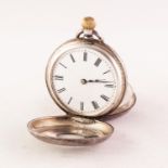 LADY'S LATE 19th CENTURY SWISS SILVER DEMI HUNTER POCKET WATCH with keyless movement, the case