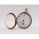 WALTHAM USA, 9ct GOLD OPEN FACED POCKET WATCH, with keyless movement, white arabic dial with