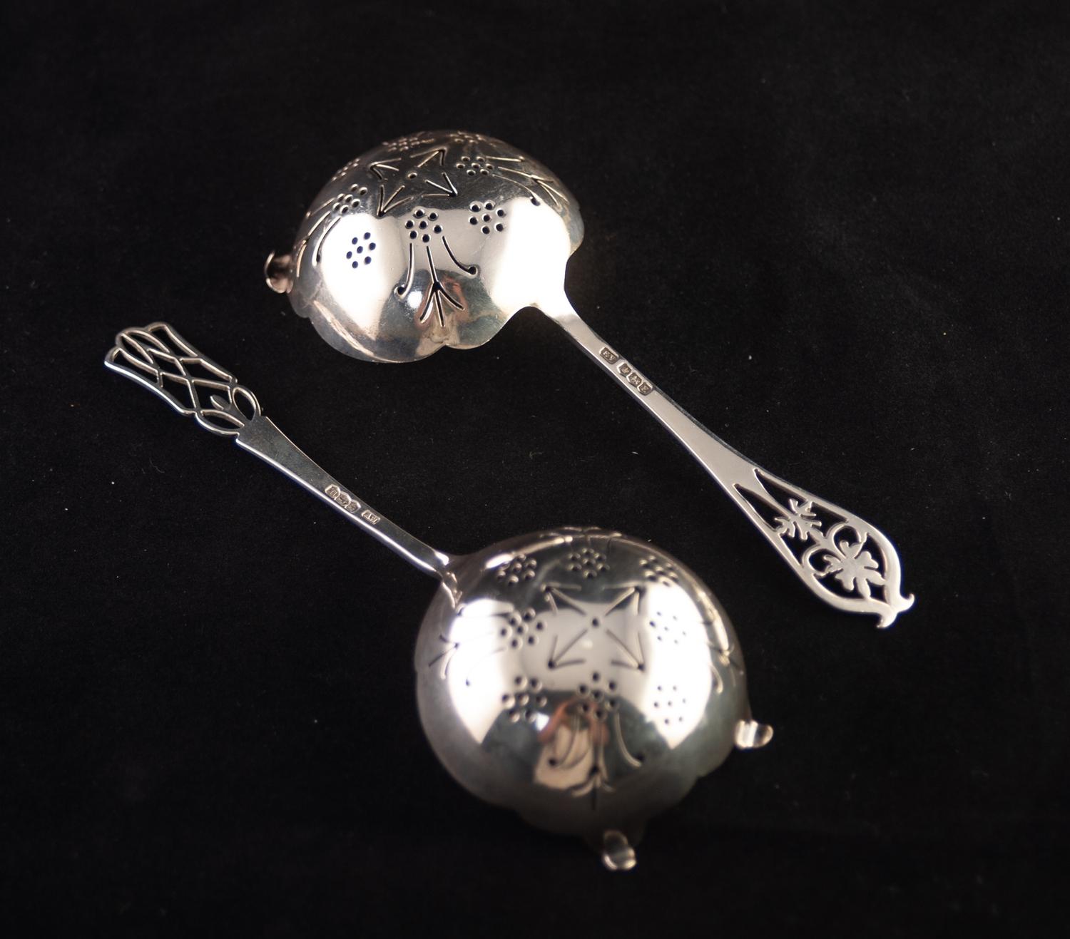 TWO TWENTIETH CENTURY SILVER TEA STRAINERS, Sheffield 1937 and 1947 - Image 2 of 2