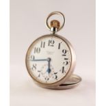 GEORGE V SILVER FRONTED AND TEXTURED BROWN MOROCCO POCKET WATCH STAND with engine turned decoration,