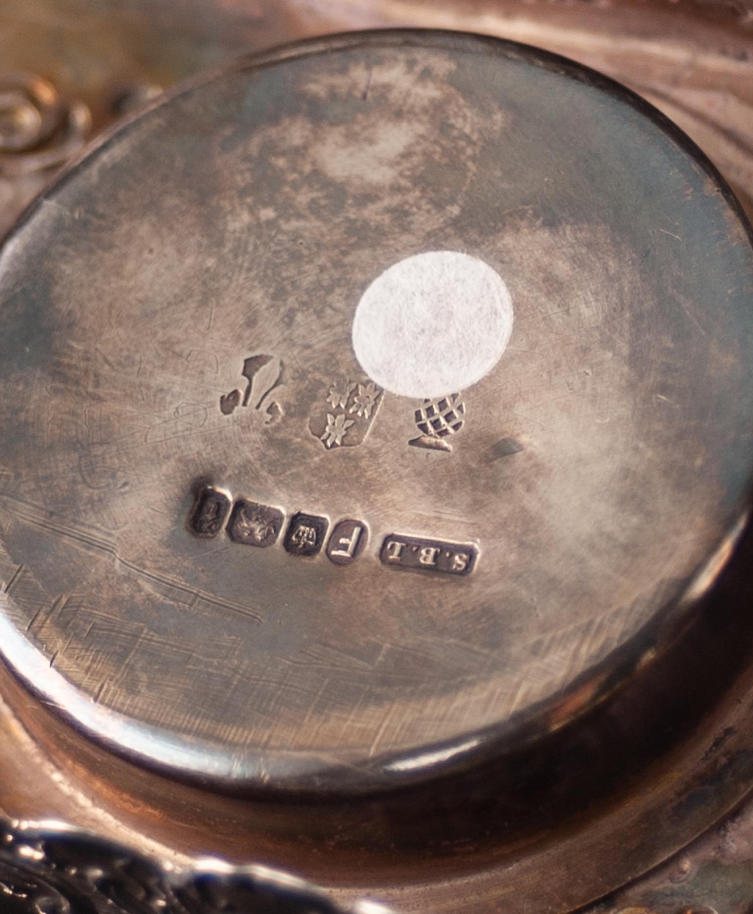 A LATE NINETEENTH CENTURY CONTINENTAL SILVER INKSTAND in the form of scroll ended stool, stamped - Image 6 of 6