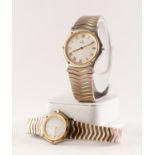 LADY'S & GENT'S EBEL MATCHING WRIST WATCHES with each a circular mother of pearl roman dial in bi-