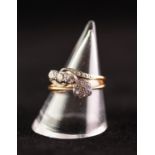 AN 18ct YELLOW GOLD THREE STONE DIAMOND SET RING, also an 18ct yellow gold tiny diamond set floret