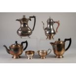 VINERS FOUR PIECE ELECTROPLATED TEA SERVICE, of cylindrical, footed form with slender embossed