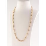 18ct GOLD CHAIN NECKLACE with long oval rope pattern links with knot pattern alternate links, 23"