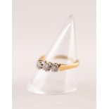 18ct GOLD RING CLAW SET IWTH THREE ROUND BRILLIANT CUT DIAMONDS, approximately .45 ct in total, 3