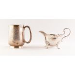 SMALL GEORGIAN STYLE SILVER CREAM JUG with shaped edge, "s" scroll handle and scroll feet, 4 1/2" (