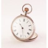 LADY'S VICTORIAN SILVER OPEN FACED POCKET WATCH with keyless movement, white Roman dial, engine