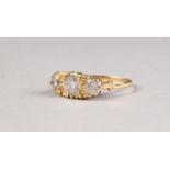 EARLY TWENTIETH CENTURY 18ct GOLD RING, set with three round diamonds, the centre stone approx