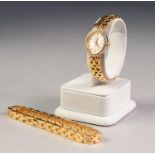LADY'S CITIZEN QUARTZ GOLD PLATED BRACELET WATCH the small oval dial with batons, paste set besel