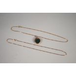 TWO 9CT GOLD BOX LINK CHAIN NECKLACES lengths 45cm, 9.73g gross and a 9ct GOLD BLOODSTONE AND