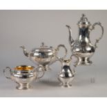 AN ATTRACTIVE VICTORIAN SILVER FOUR PIECE TEA AND COFFEE SERVICE, the bodies each finely engraved