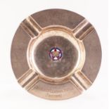 MASONIC RELATED MID 20th CENTURY SILVER CIRCULAR ASH TRAY centred with enamelled medallion, "Loyalty