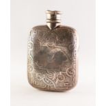 MID 19th CENTURY SILVER HIP FLASK rounded oblong and hollowed form profusely engraved with strapwork