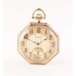 ELGIN ART DECO ROLLED GOLD DRESS POCKET WATCH, open faced with keyless movement, no 25297912,