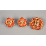 CHRISTIAN DIOR ENAMEL AND PASTE SET FLORAL BROOCH AND EARRINGS SUITE, CIRCA 1967, of white paste