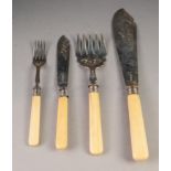 LATE VICTORIAN AND EDWARDIAN PAIR OF SILVER BLADED FISH SERVERS, AND THE MATCHING SET OF TWELVE