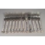 SET OF TWELVE BOARDMAN PLATE KINGS PATTERN DESSERT FORKS, with double struck handle