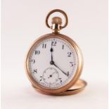 SWISS ROLLED GOLD OPEN FACED POCKET WATCH with 15 jewels keyless movement with three adjustments,