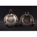 PAIR WALKER & HALL SILVER CIRCULAR ASH TRAYS with egg and dart border and initian M, 3 3/3" (9.5)