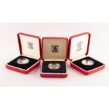 THREE ELIZABETH II UK SILVER PROOF PIEDFORD £1 COINS, 1985, 1986 and 1994, each in a case with