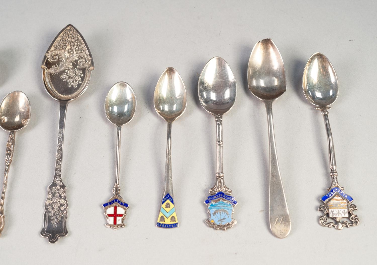 SIX VARIOUS SILVER SMALL SPOONS, includes; PRESERVES SPOON with foliate and scroll decoration, - Image 2 of 3