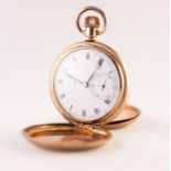 VERTEX, SWISS ROLLED GOLD FULL HUNTER POCKET WATCH with 15 jewel keyless movement, white Roman