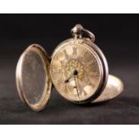 A LATE VICTORIAN SILVER CASED OPEN FACE GENTLEMAN'S POCKET WATCH, with champlevé dial and gilded